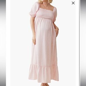 Pink floral maxi dress with puff sleeve